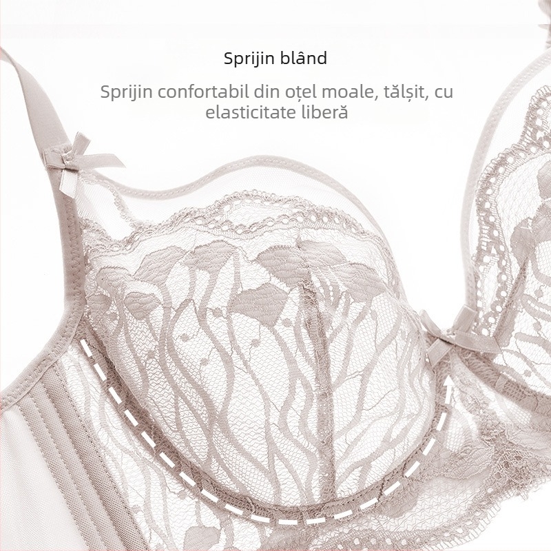 Sutien din nylon cu cupă completă, cupe fără formă, bretele fixe duble și închizătoare pe spate cu patru rânduri pentru susținere și conturare laterală