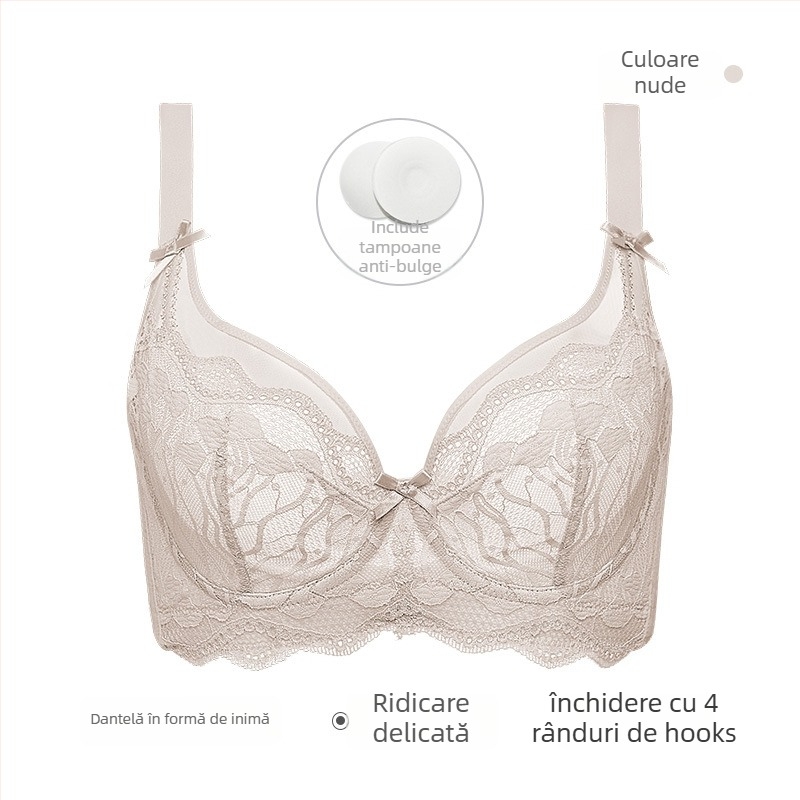 Sutien din nylon cu cupă completă, cupe fără formă, bretele fixe duble și închizătoare pe spate cu patru rânduri pentru susținere și conturare laterală