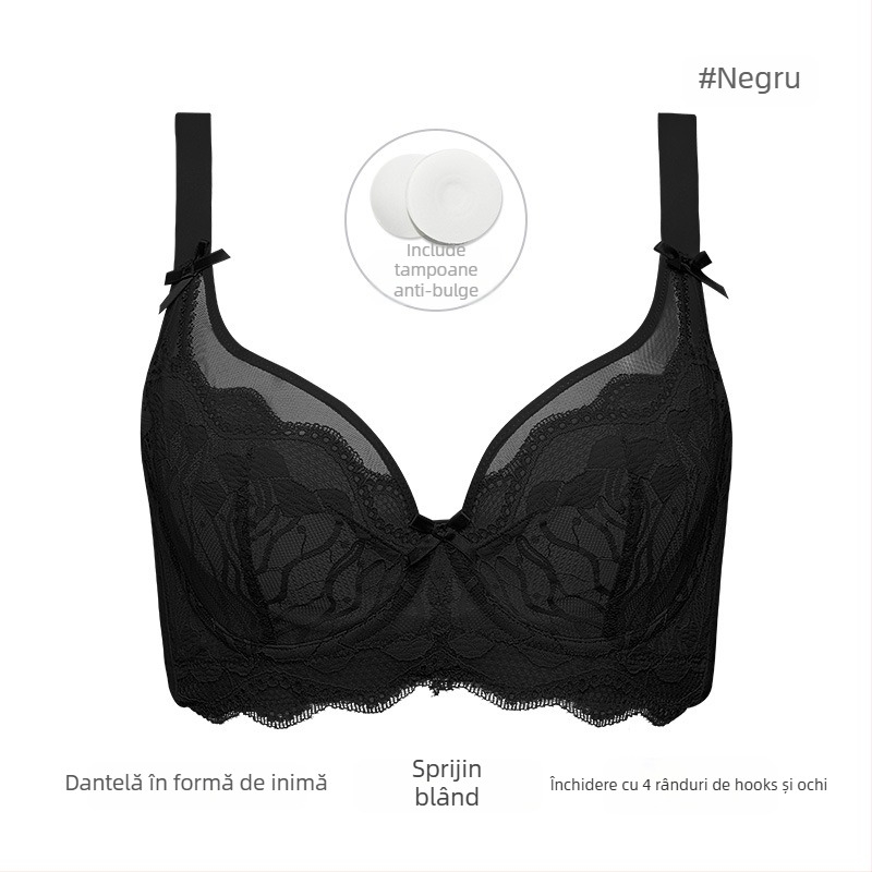 Sutien din nylon cu cupă completă, cupe fără formă, bretele fixe duble și închizătoare pe spate cu patru rânduri pentru susținere și conturare laterală
