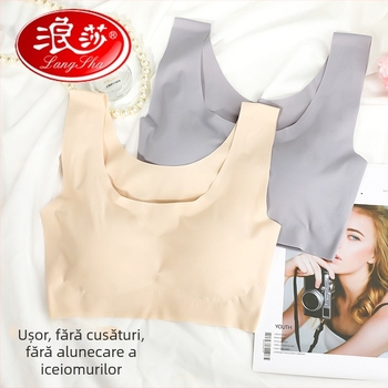 Langsha Sutien sport pentru femei fără cusături, fără sârmă, modelare a spatelui, cupe complete, bretele duble fixe