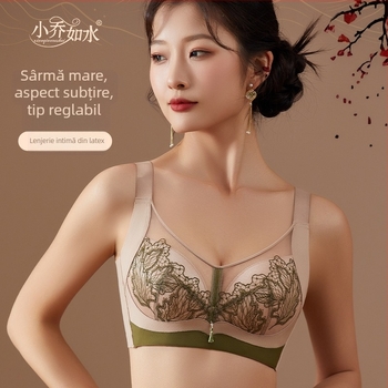 Sutien dantelat cu căptușeală modală (90–95%), cupă completă, cupe modelate subțiri, respirabil, bretele fixe, închidere din spate cu cinci rânduri de cârlige