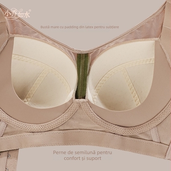 Sutien dantelat cu căptușeală modală (90–95%), cupă completă, cupe modelate subțiri, respirabil, bretele fixe, închidere din spate cu cinci rânduri de cârlige