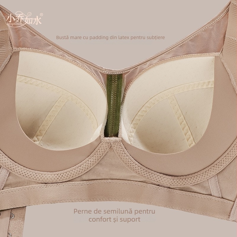 Sutien dantelat cu căptușeală modală (90–95%), cupă completă, cupe modelate subțiri, respirabil, bretele fixe, închidere din spate cu cinci rânduri de cârlige