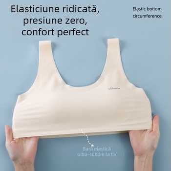 Sutien pentru adolescente: cupe cu acoperire completă, formă turnată subțire, material nailon, bretele fixe, respirabil