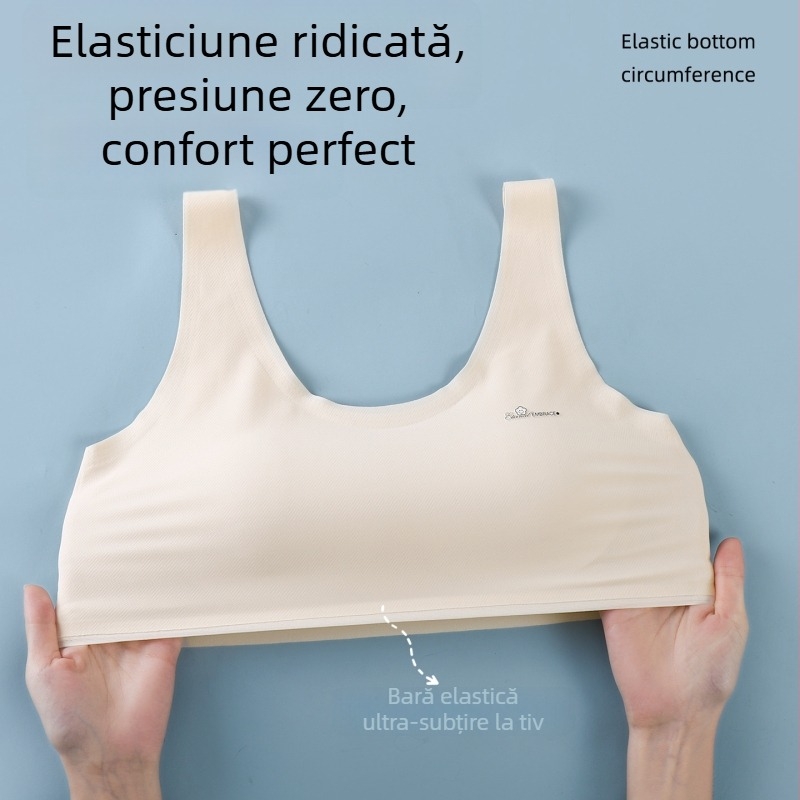Sutien pentru adolescente: cupe cu acoperire completă, formă turnată subțire, material nailon, bretele fixe, respirabil