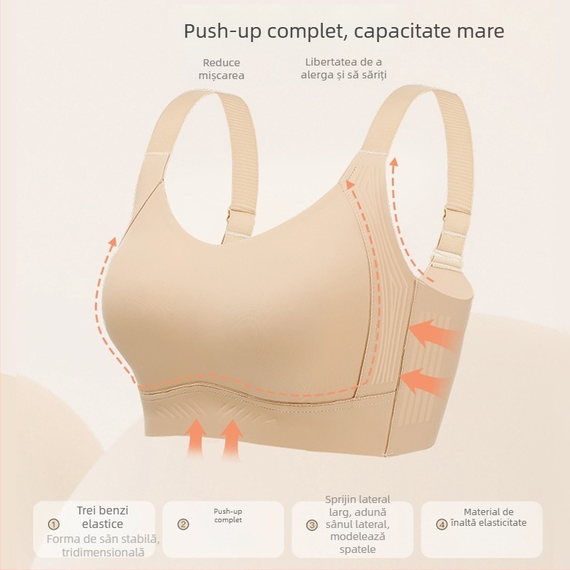 Sutien fără fir, reglabil, cupă integrală, fără cusături, cupe turnate subțiri