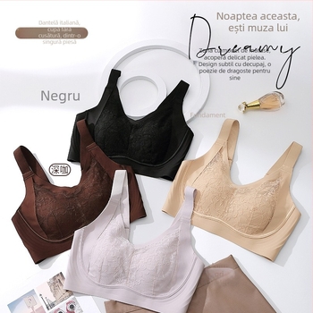 Sutien fără cusături din dantelă, cupe cu formă de urechi de iepure, cupe turnate ultra-subțiri, design pentru modestie, bretele fixe, închidere spate cu patru rânduri de cârlige