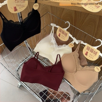 Top bustier cu înfășurare a pieptului, cupă fixă, cupă medie, material fleece de pisică, spate frumos