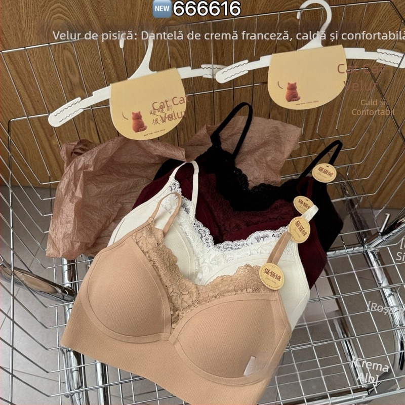 Top bustier cu înfășurare a pieptului, cupă fixă, cupă medie, material fleece de pisică, spate frumos