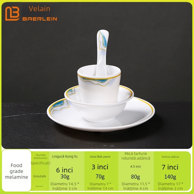 Set de veselă melamină pentru hoteluri, patru piese, finisaj glazurat pictat, Belien, posibilitate de imprimare a logo-ului