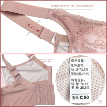 Sutien fără bretele din dantelă, cupă completă, cupe subțiri modelate, fără inele metalice