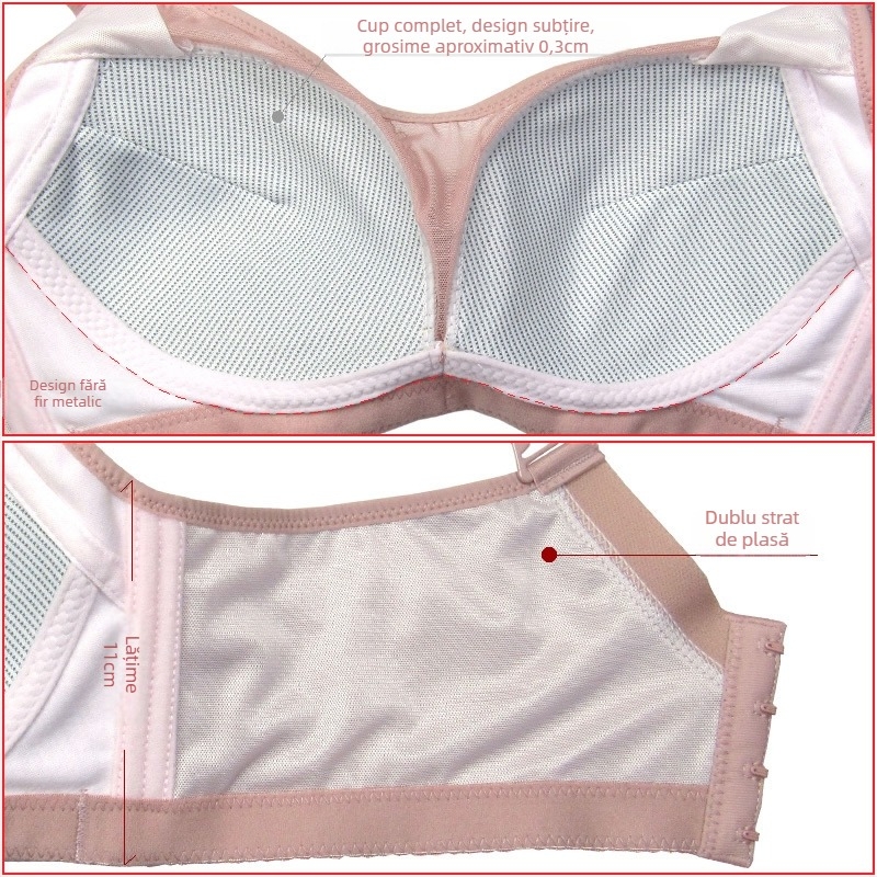 Sutien fără bretele din dantelă, cupă completă, cupe subțiri modelate, fără inele metalice