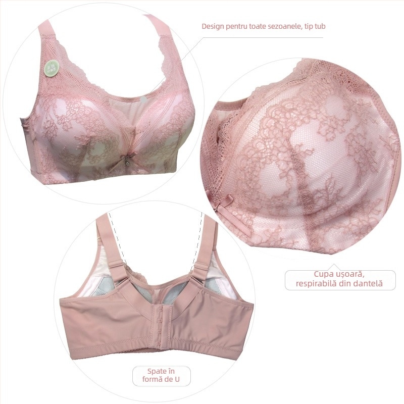 Sutien fără bretele din dantelă, cupă completă, cupe subțiri modelate, fără inele metalice