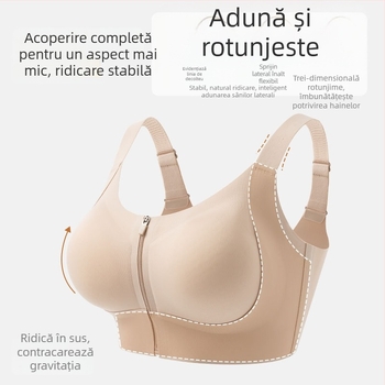 Bustier sport cu fermoar frontal pentru un decolteu plin – Cupă 3/4 cu cupe subțiri modelate, material nylon cu căptușeală nylon, fără balenă, bretele fixe