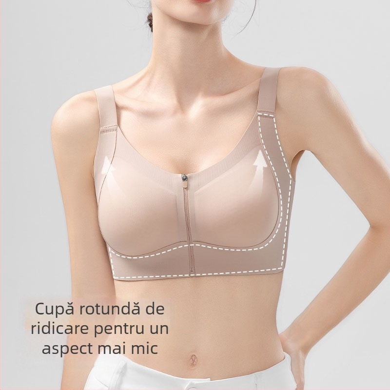 Bustier sport cu fermoar frontal pentru un decolteu plin – Cupă 3/4 cu cupe subțiri modelate, material nylon cu căptușeală nylon, fără balenă, bretele fixe
