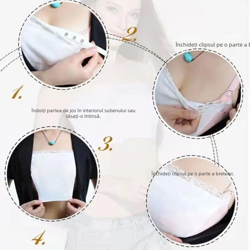 Bandeau fără bretele, cu margine din dantelă, fără cusături, din ice silk poliester