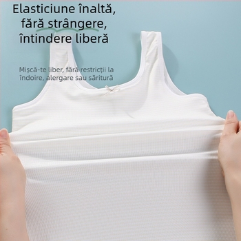 Camisolă-vest pentru fete, din țesătură ice silk, căptușeală din bumbac 90–95%, cupă completă cu formate subțiri, bretele fixe duble, respirabilă și confortabilă.