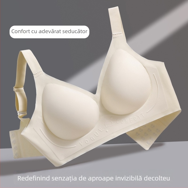 Sutien fără cusături, push-up, cupă 3/4, cupe subțiri modelate, bretele fixe, închidere spate cu patru rânduri de cârlige