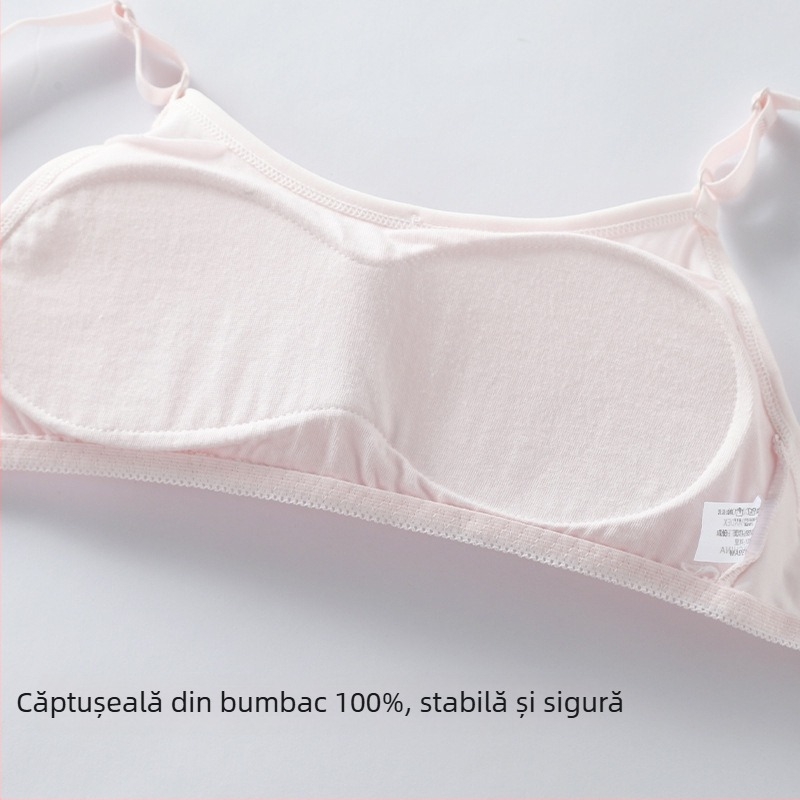 Sutien pentru fete din bumbac, fără sârmă, cupă 3/4, cupă subțire modelată, respirabil și confortabil