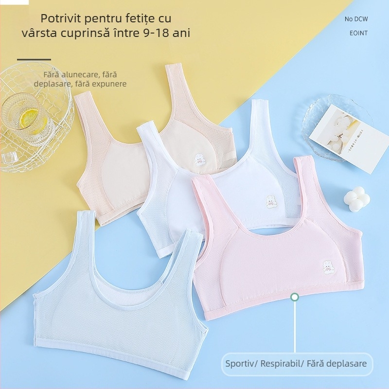 Jiao Baizi top tub din bumbac pentru adolescente – dublu strat, cupe pline, cupe subțiri modelate, respirabil și confortabil (vara 2024)