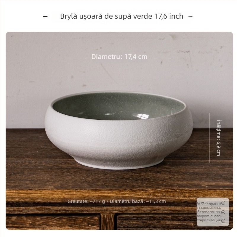 Farfurie adâncă din porțelan, rotundă, stil retro, potrivită pentru microunde, suprafață glazată