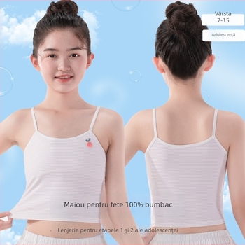 Sutien de antrenament pentru fete în faza de dezvoltare – bază poliester, cupă turnată completă cu căptușeală din bumbac, bretele fixe în două rânduri, respirabil și absorbant de transpirație