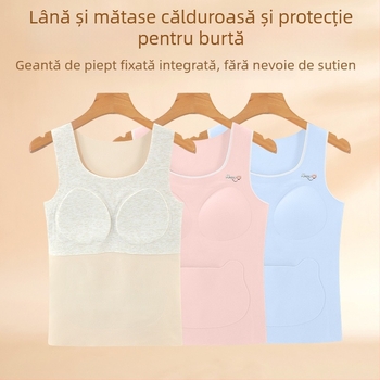 Vestă termică pentru fete, fără cusături, protecție pentru burtă; 91% poliester, 4,5% elastan, 2,5% viscose, 1% lână, 1% mătase de dud; pentru copii și adolescenți 8+ ani (peste 140 cm)