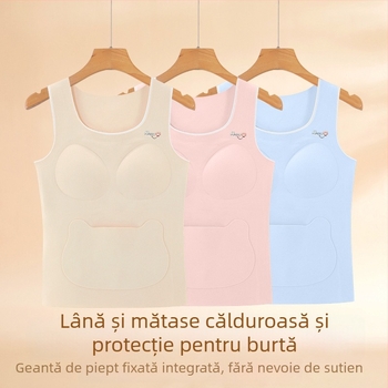 Vestă termică pentru fete, fără cusături, protecție pentru burtă; 91% poliester, 4,5% elastan, 2,5% viscose, 1% lână, 1% mătase de dud; pentru copii și adolescenți 8+ ani (peste 140 cm)