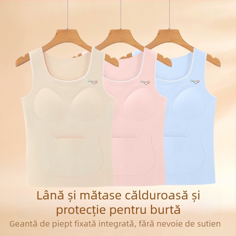 Vestă termică pentru fete, fără cusături, protecție pentru burtă; 91% poliester, 4,5% elastan, 2,5% viscose, 1% lână, 1% mătase de dud; pentru copii și adolescenți 8+ ani (peste 140 cm)