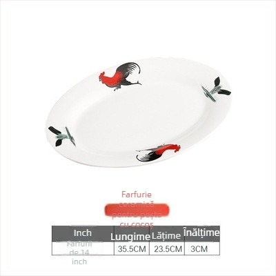 Rooster Series farfurie ovală din ceramică pentru pește - formă neregulată, model floral, compatibil cu microunde, veselă pentru hoteluri și restaurante, Yahipai