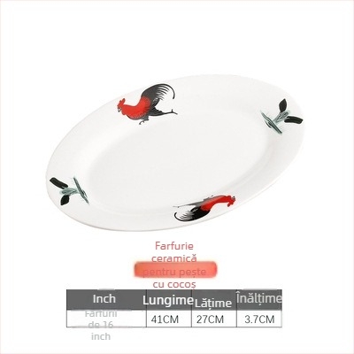 Rooster Series farfurie ovală din ceramică pentru pește - formă neregulată, model floral, compatibil cu microunde, veselă pentru hoteluri și restaurante, Yahipai