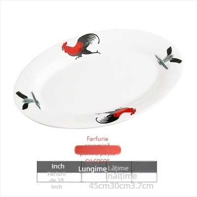 Rooster Series farfurie ovală din ceramică pentru pește - formă neregulată, model floral, compatibil cu microunde, veselă pentru hoteluri și restaurante, Yahipai