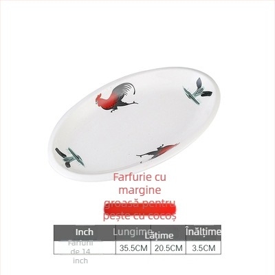 Rooster Series farfurie ovală din ceramică pentru pește - formă neregulată, model floral, compatibil cu microunde, veselă pentru hoteluri și restaurante, Yahipai