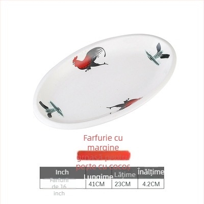 Rooster Series farfurie ovală din ceramică pentru pește - formă neregulată, model floral, compatibil cu microunde, veselă pentru hoteluri și restaurante, Yahipai