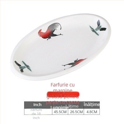 Rooster Series farfurie ovală din ceramică pentru pește - formă neregulată, model floral, compatibil cu microunde, veselă pentru hoteluri și restaurante, Yahipai