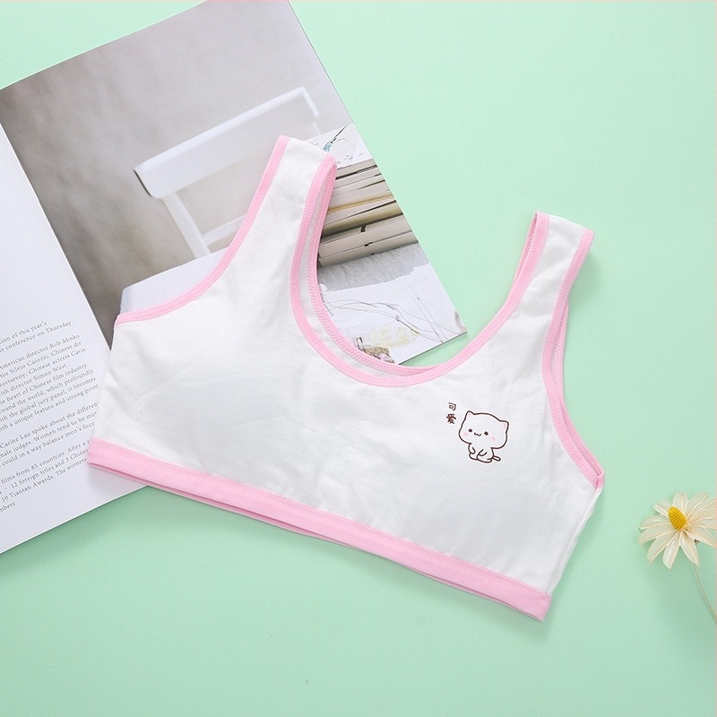 Sutien fără bretele, din bumbac, respirabil, cupă completă, imprimeu desene animate pentru fete 7–12 ani