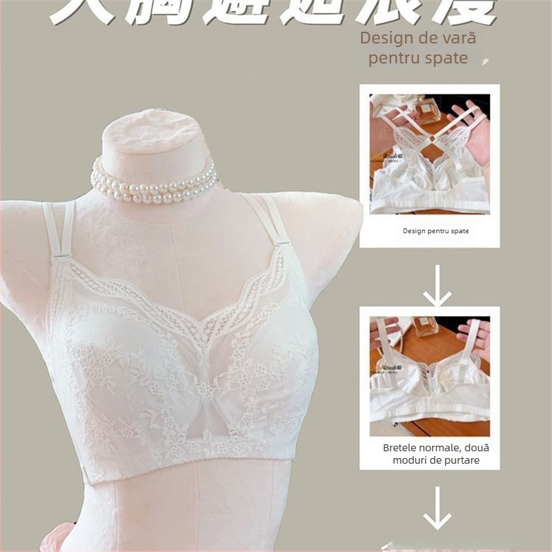 Sutien din dantelă cu bretele detașabile duble, cupe subțiri, spate frumos, închidere pe spate cu un singur rând de cârlige