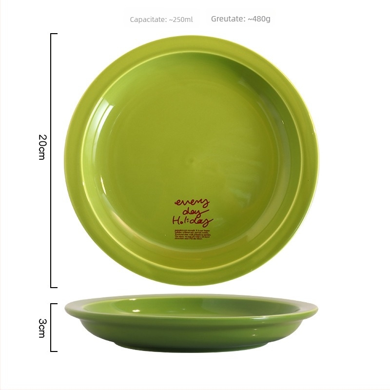 Farfurie din porțelan, stil coreean, rotundă, compatibilă cu cuptorul cu microunde