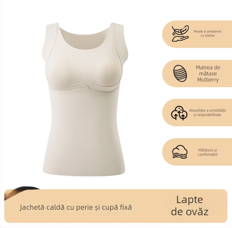 Top fără sutien în stil vestă, cupe fixate, material principal poliester, căptușeală din mătase de mulberry, respirabil