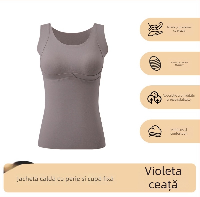 Top fără sutien în stil vestă, cupe fixate, material principal poliester, căptușeală din mătase de mulberry, respirabil