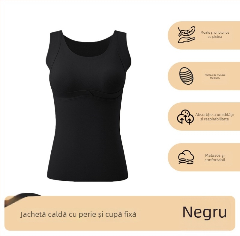 Top fără sutien în stil vestă, cupe fixate, material principal poliester, căptușeală din mătase de mulberry, respirabil