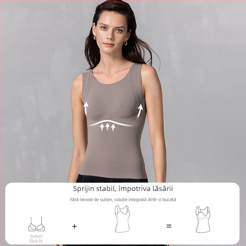 Top fără sutien în stil vestă, cupe fixate, material principal poliester, căptușeală din mătase de mulberry, respirabil