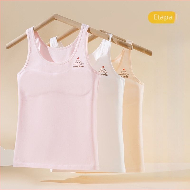 Vestă din bumbac pentru fete în perioada de dezvoltare, căptușită cu viscose, cupă fără model, bretele fixe