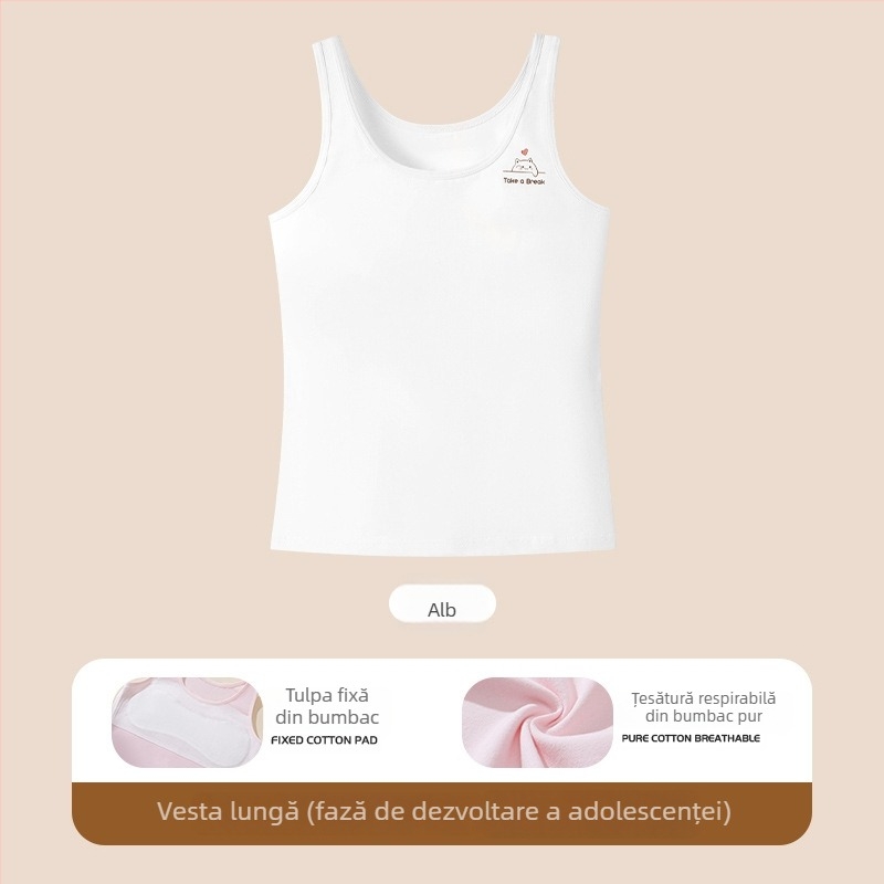 Vestă din bumbac pentru fete în perioada de dezvoltare, căptușită cu viscose, cupă fără model, bretele fixe