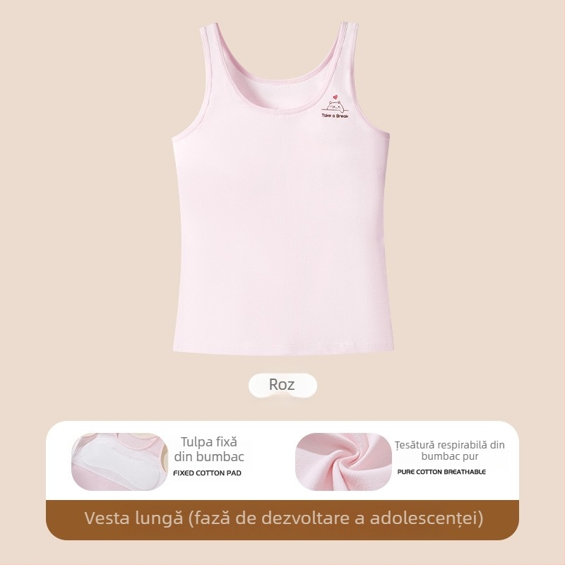 Vestă din bumbac pentru fete în perioada de dezvoltare, căptușită cu viscose, cupă fără model, bretele fixe