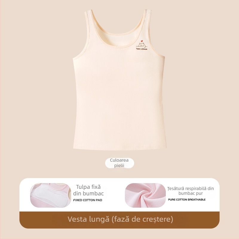 Vestă din bumbac pentru fete în perioada de dezvoltare, căptușită cu viscose, cupă fără model, bretele fixe