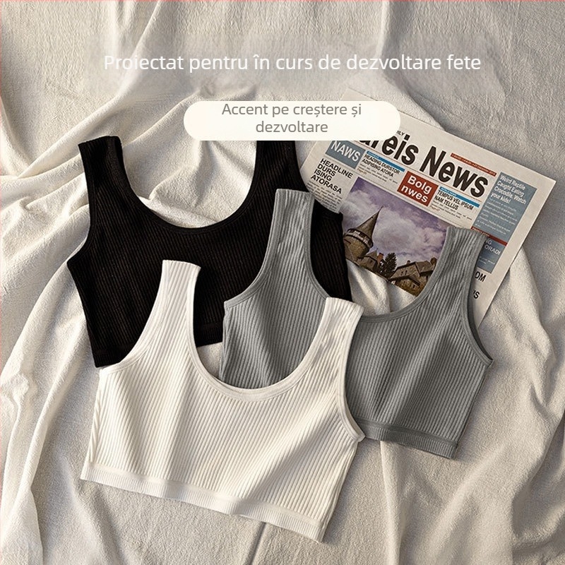 Bustier din bumbac pentru fete, cupă 3/4, cupă subțire modelată, material plăcut pielii