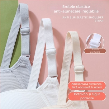 Sutien pentru femei adulte, cu cupă completă, cupe din burete modelate; material principal nylon, căptușeală din bumbac; închidere la spate cu trei rânduri de cârlige; bretele fixe, duble.
