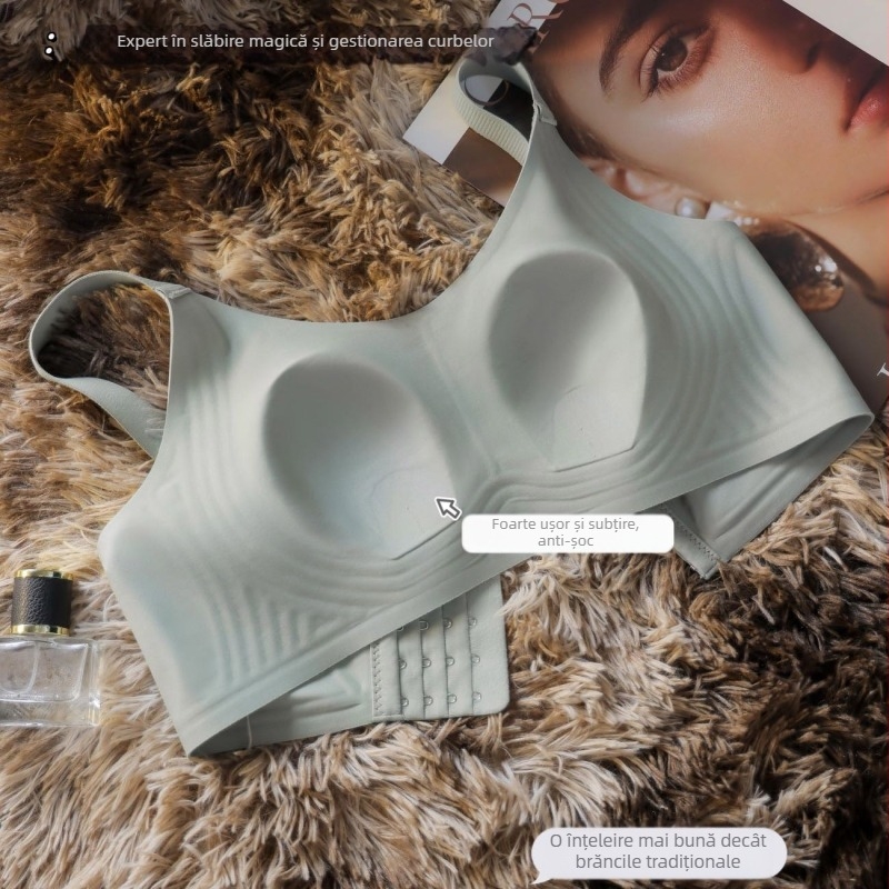  Sutien Push-Up fără cusături, cupe în formă de urechi de iepure, cupă ultra-subțire modelată, bretele fixe dublu, închidere pe spate cu patru rânduri