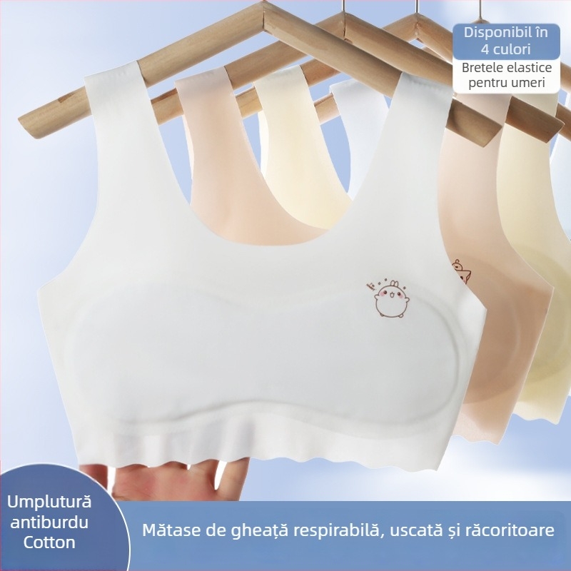 Bustier din nailon pentru fete, 12–15 ani, cupe pline, fără cupă modelată, căptușit cu bumbac, respirabil, bretele duble fixe